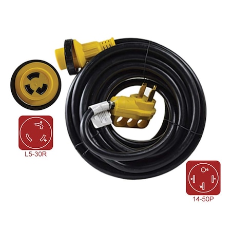 Superior Electric Plug Adapter, L5-30R, 14-50P, 50 ft., Black/Yellow RVA1584